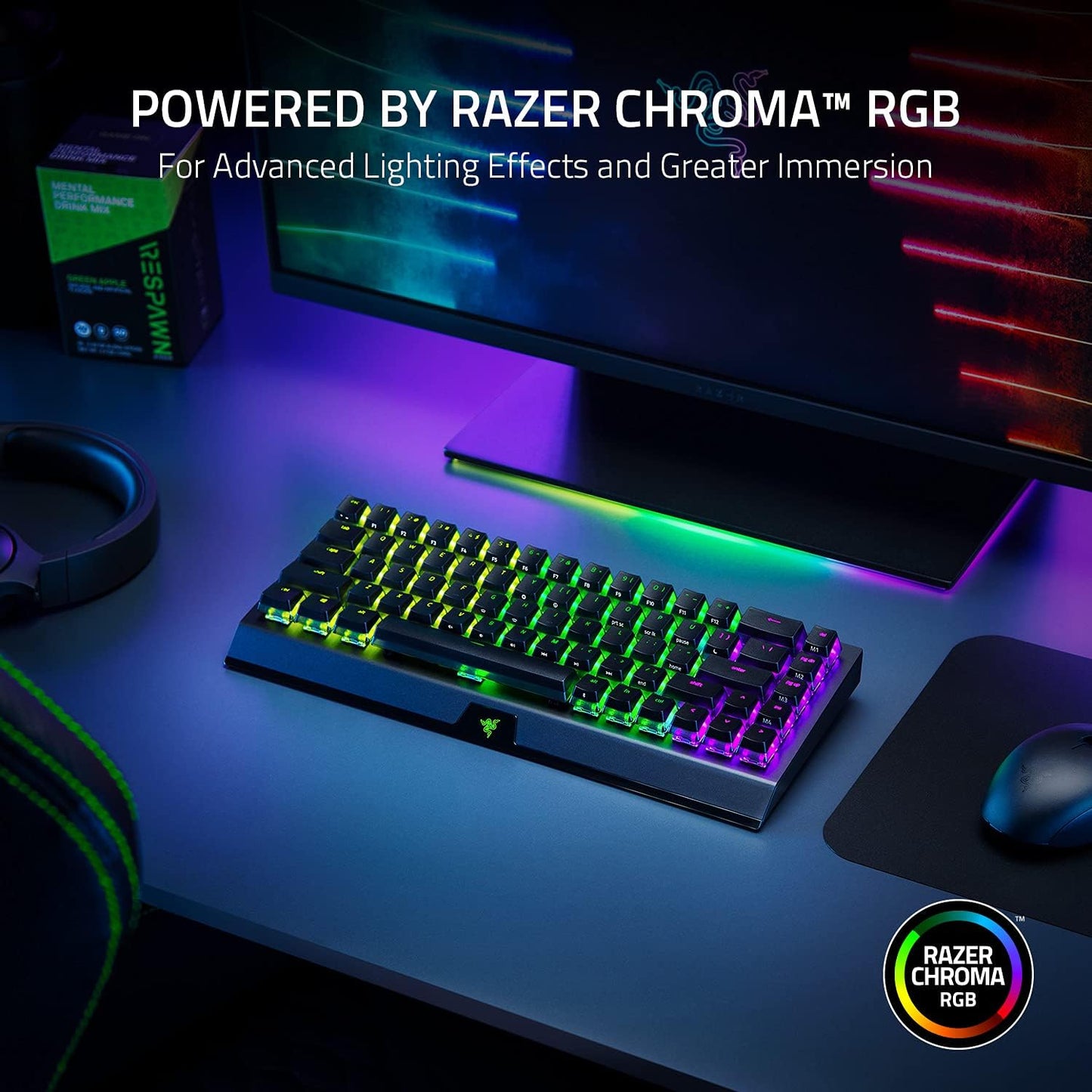 Blackwidow V3 Mini Hyperspeed 65% Wireless Mechanical Gaming Keyboard: Yellow Mechanical Switches Linear & Silent - Phantom Pudding Keycaps - Chroma RGB - up to 200 Hr Battery - Snap Tap