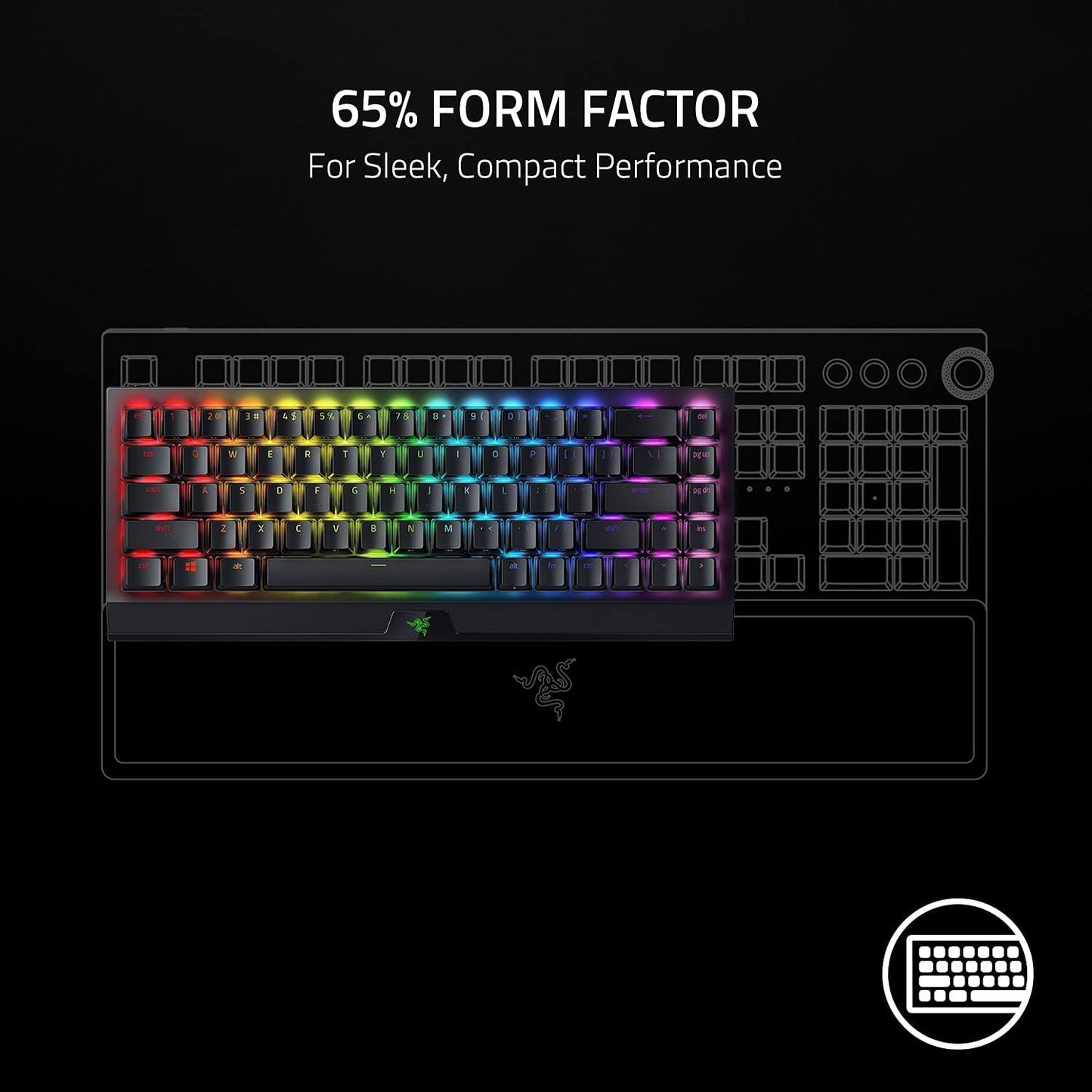 Blackwidow V3 Mini Hyperspeed 65% Wireless Mechanical Gaming Keyboard: Yellow Mechanical Switches Linear & Silent - Phantom Pudding Keycaps - Chroma RGB - up to 200 Hr Battery - Snap Tap