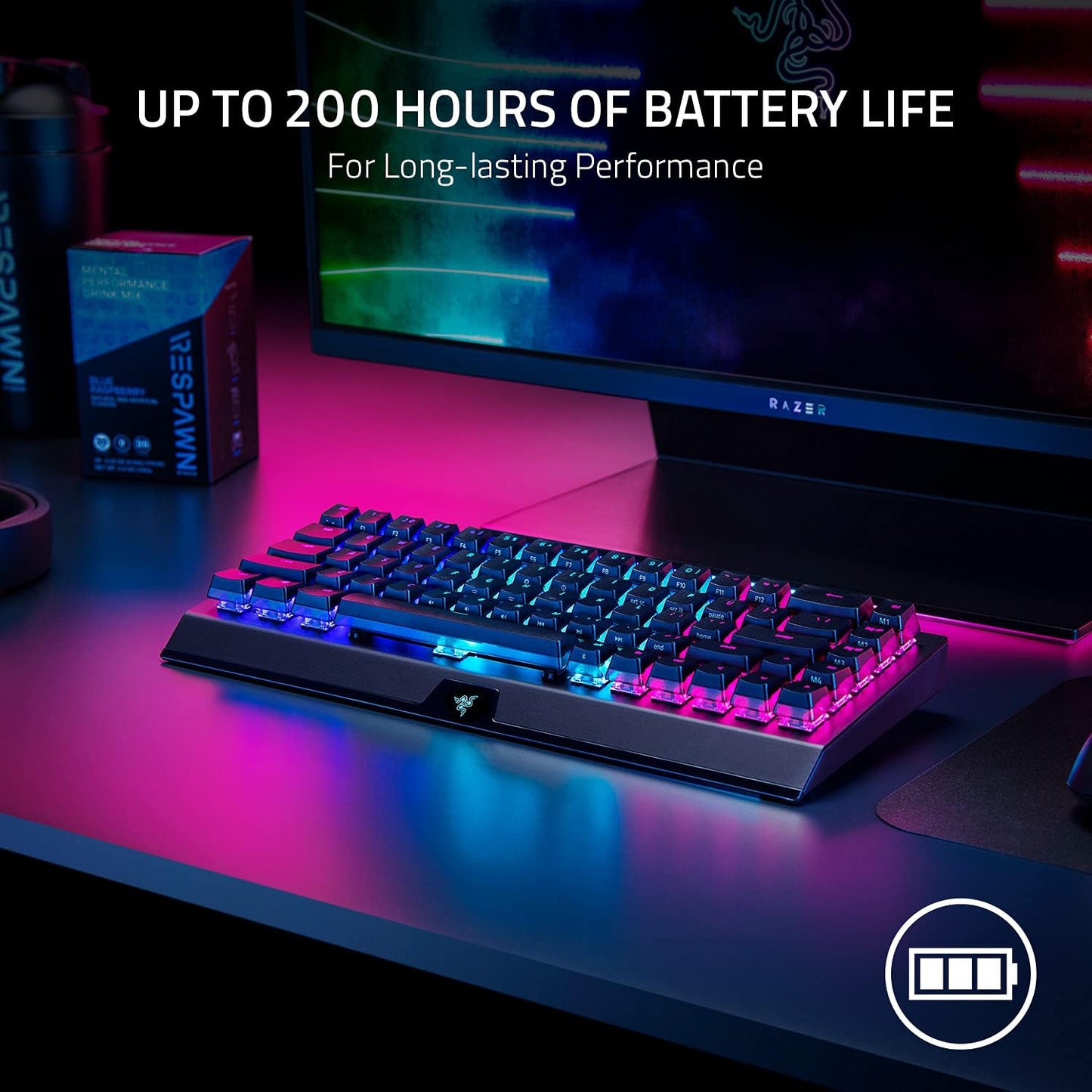 Blackwidow V3 Mini Hyperspeed 65% Wireless Mechanical Gaming Keyboard: Yellow Mechanical Switches Linear & Silent - Phantom Pudding Keycaps - Chroma RGB - up to 200 Hr Battery - Snap Tap