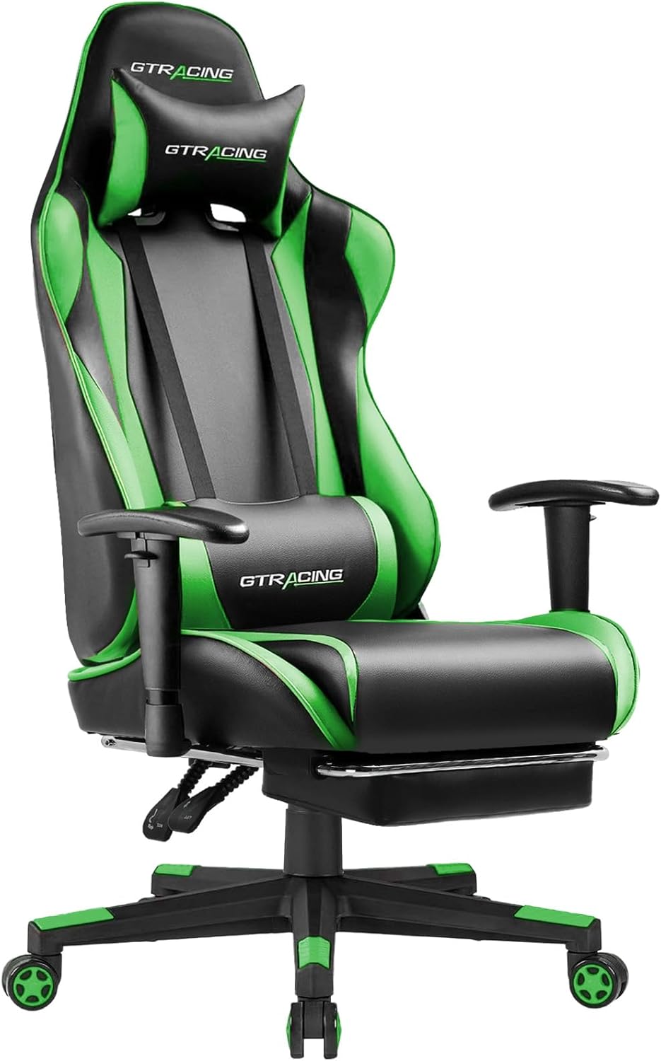 Gaming Chair with Footrest, Ergonomic Computer Game Desk Chair, Reclining Game Chair Seat Height Adjustment, Swivel Rocker with Headrest and Lumbar (Blue)