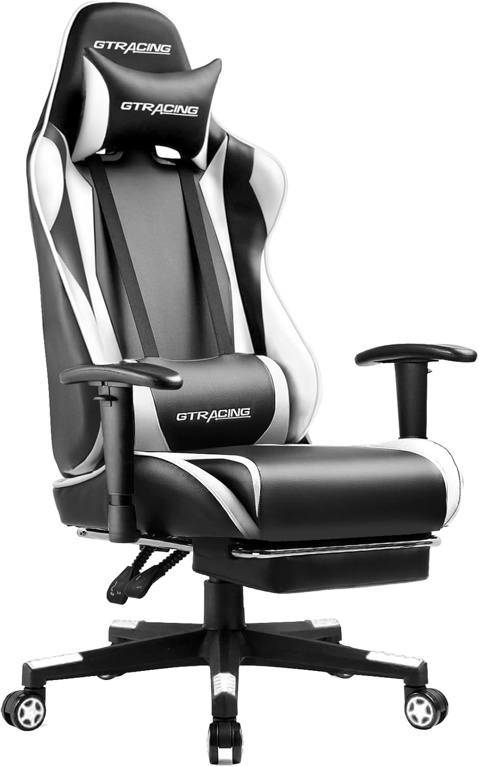 Gaming Chair with Footrest, Ergonomic Computer Game Desk Chair, Reclining Game Chair Seat Height Adjustment, Swivel Rocker with Headrest and Lumbar (Blue)