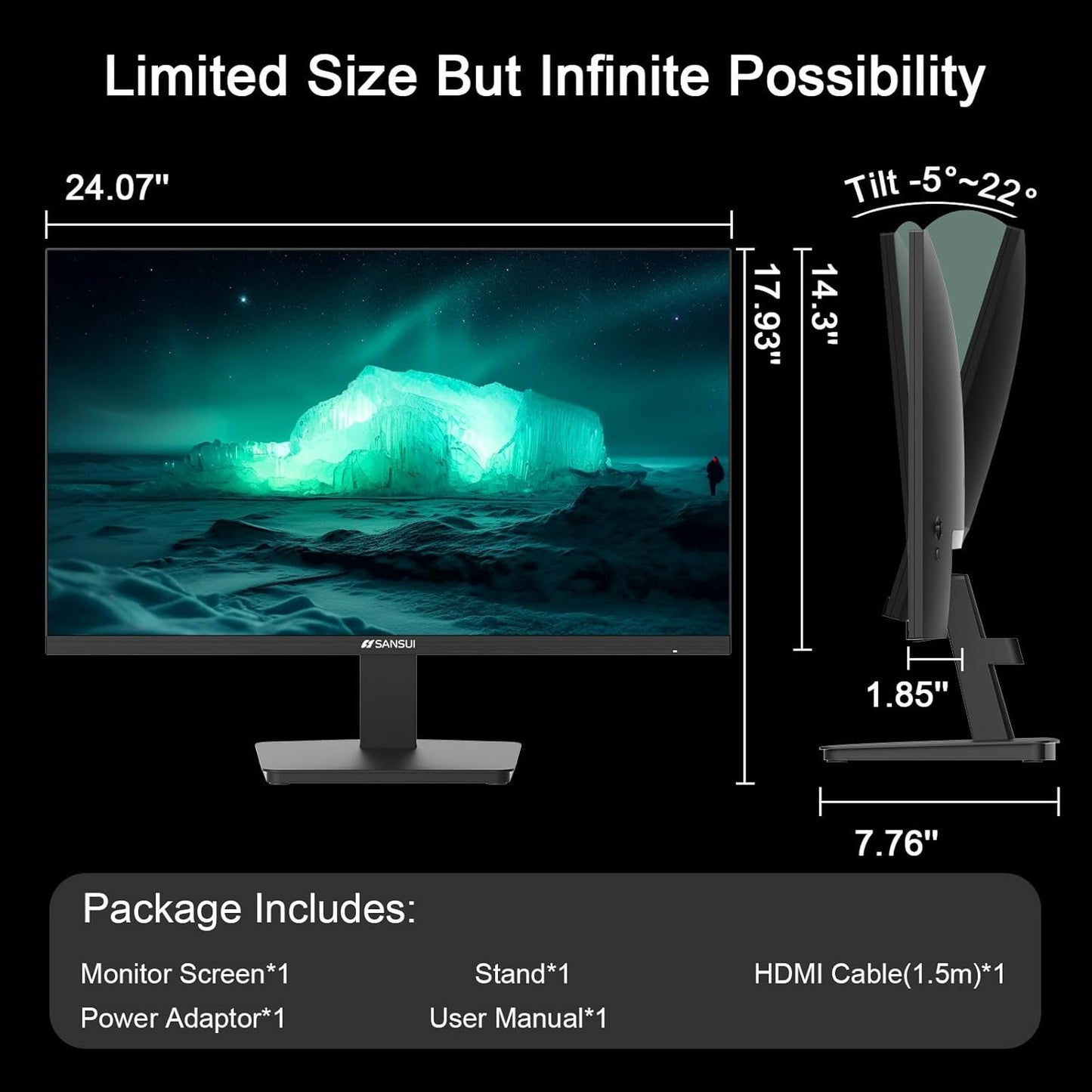 27 Inch Computer Monitor 120Hz, FHD 1080P IPS Monitor, HDMI DP Ports Freesync, HDR 110% Srgb, Tilt Adjustable Frameless VESA Compatible for Office and Home (HDMI Cable Included)