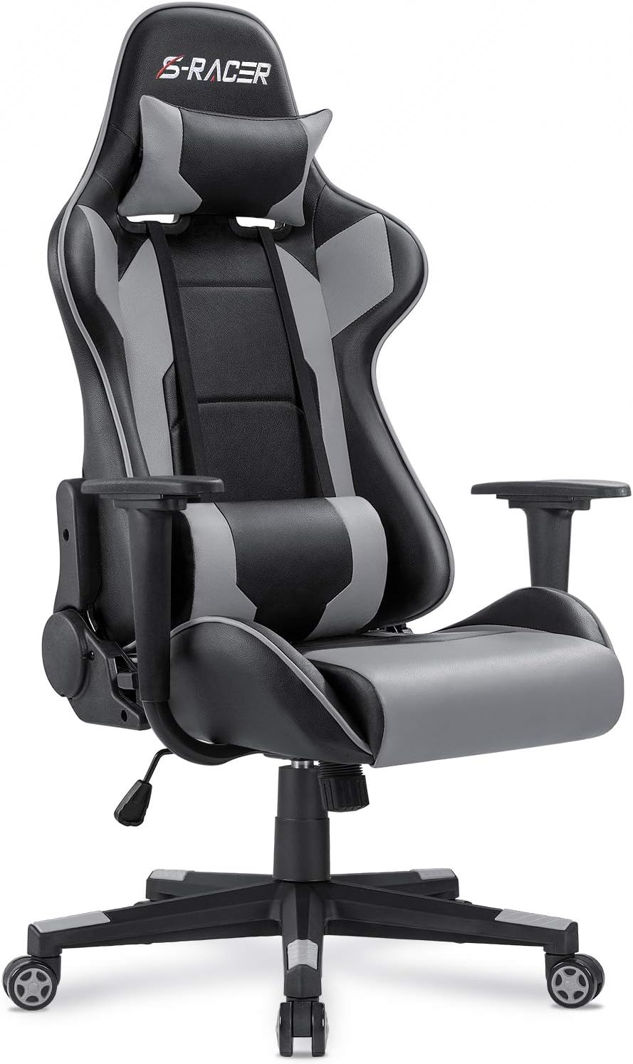 Gaming Chair, Office Chair High Back Computer Chair Leather Desk Chair Racing Executive Ergonomic Adjustable Swivel Task Chair with Headrest and Lumbar Support (White)