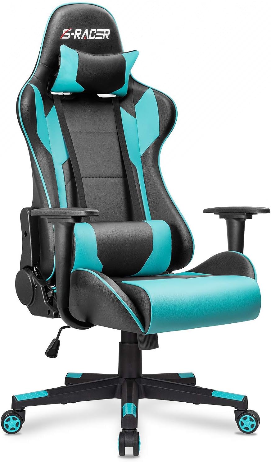 Gaming Chair, Office Chair High Back Computer Chair Leather Desk Chair Racing Executive Ergonomic Adjustable Swivel Task Chair with Headrest and Lumbar Support (White)