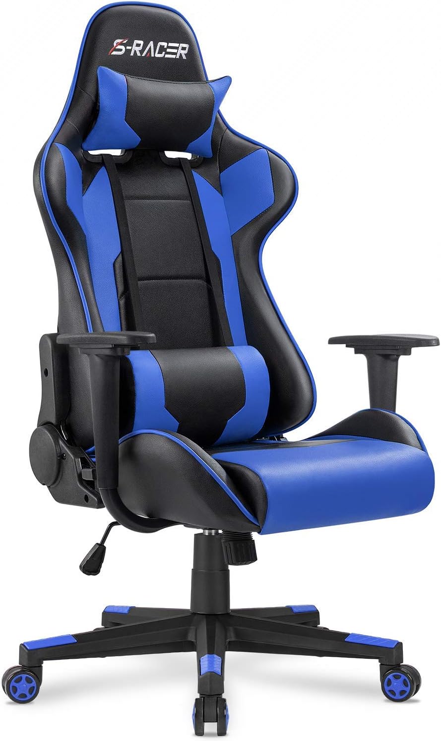 Gaming Chair, Office Chair High Back Computer Chair Leather Desk Chair Racing Executive Ergonomic Adjustable Swivel Task Chair with Headrest and Lumbar Support (White)