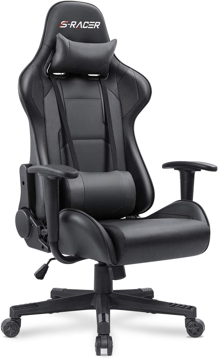 Gaming Chair, Office Chair High Back Computer Chair Leather Desk Chair Racing Executive Ergonomic Adjustable Swivel Task Chair with Headrest and Lumbar Support (White)
