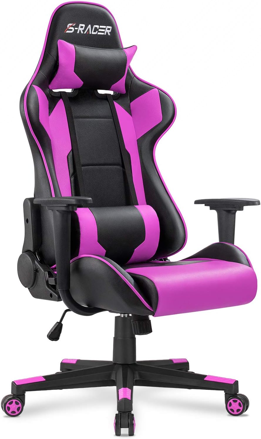 Gaming Chair, Office Chair High Back Computer Chair Leather Desk Chair Racing Executive Ergonomic Adjustable Swivel Task Chair with Headrest and Lumbar Support (White)