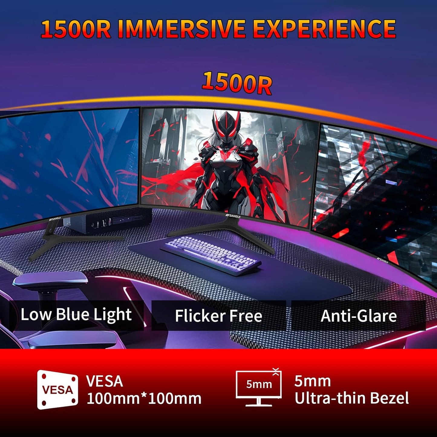 27 Inch WQHD 2560X1440 Curved Gaming Monitor, 180Hz MPRT 1Ms Computer Monitor,Hdmi2.0 * 2, DP1.2 * 2, Freesync, Curved 1500R, 5000:1 Contrast Ratio, 120% Srgb,Hdr(Es-G27C1Q DP Cable Included)