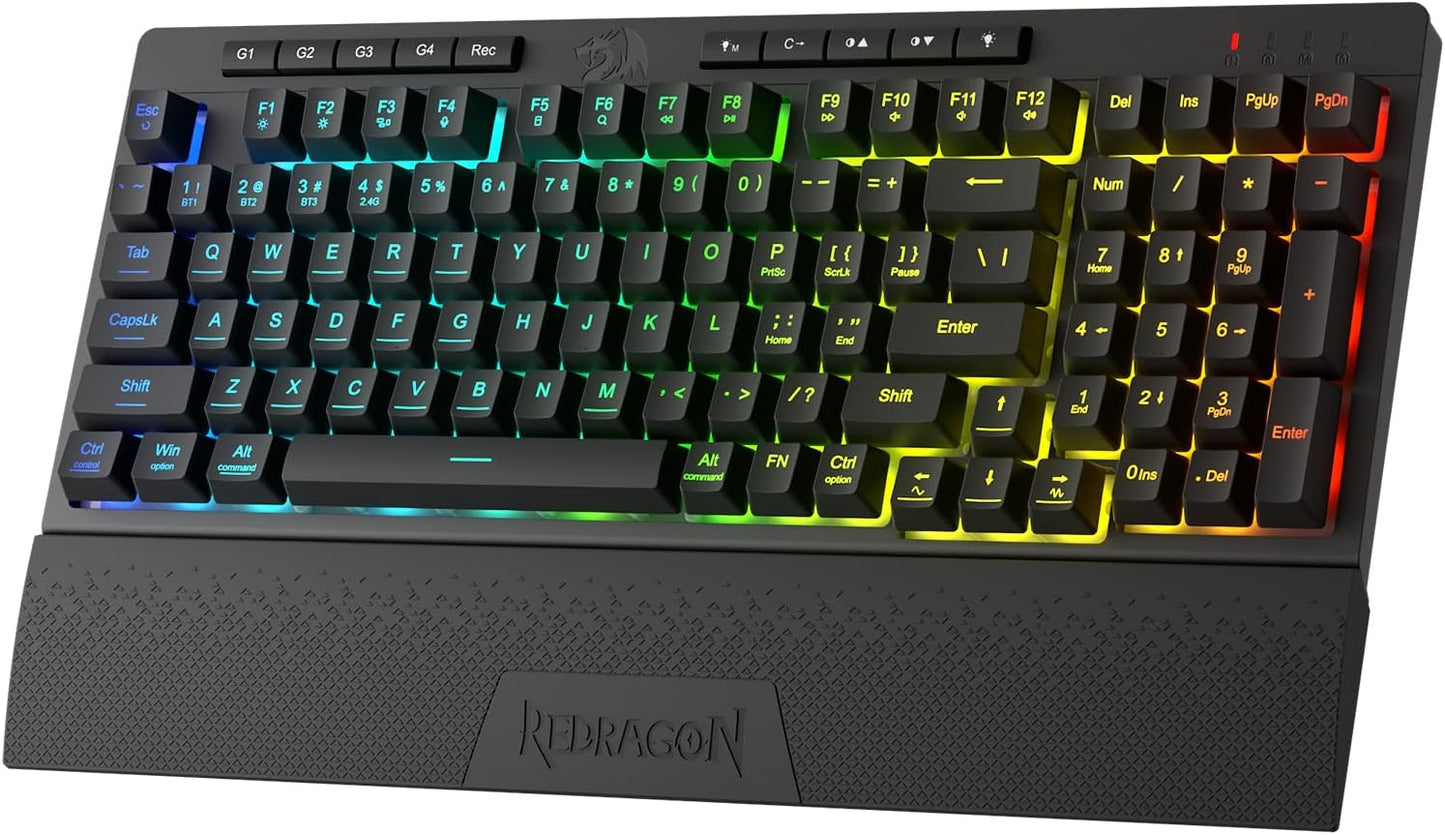K515 PRO Shiva RGB Wireless Membrane Gaming Keyboard, 98 Keys Mechanical-Feel Keyboard W/Smooth Linear Switch, On-Board Macro & Multimedia Keys, Detachable Wrist Rest, Software Supported