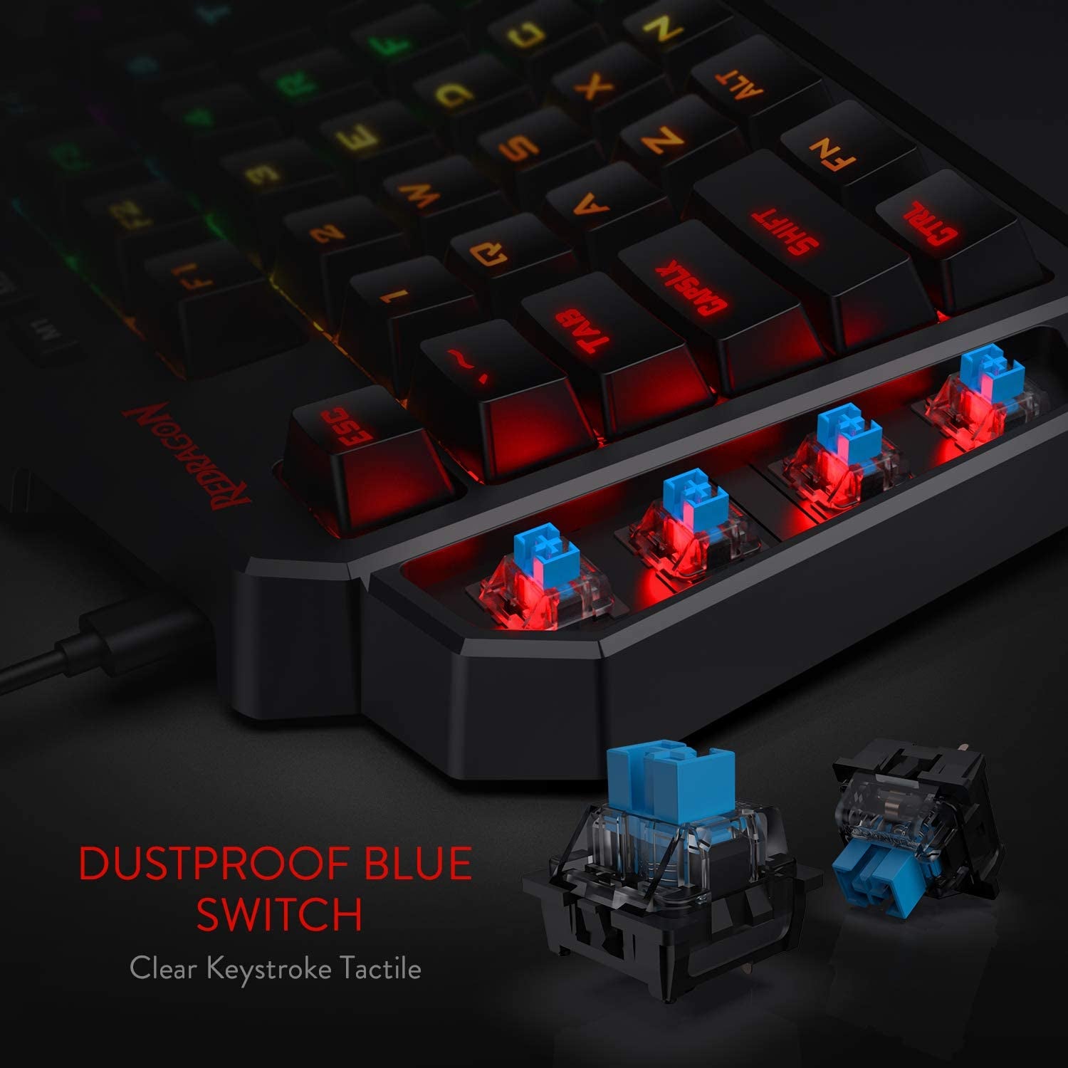 K585 DITI Wired One-Handed RGB Mechanical Gaming Keyboard, 42 Keys Type-C Professional Gaming Keypad W/Upgraded Hot-Swappable Socket, 7 Onboard Macro Keys & Detachable Wrist Rest