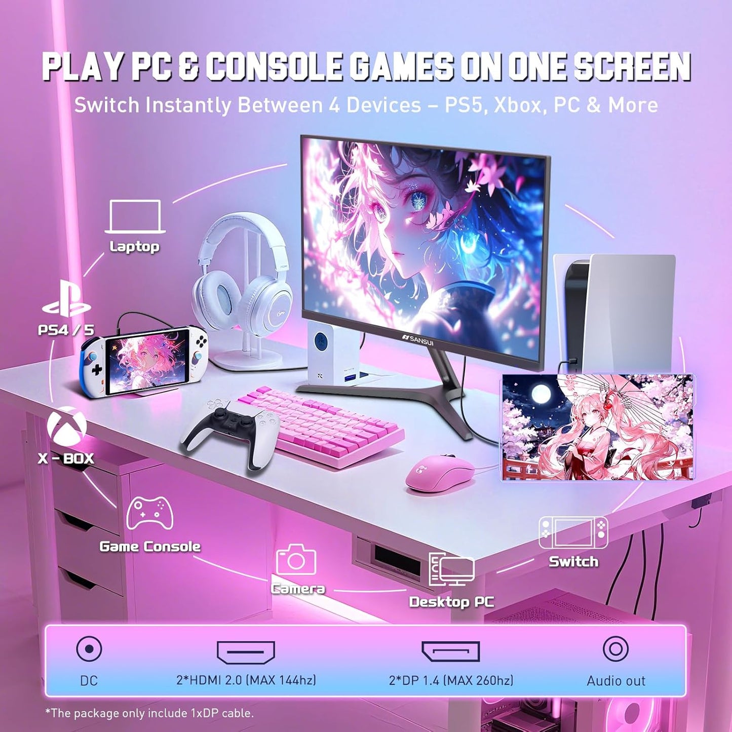 27 Inch WQHD 1440P Gaming Monitor 240Hz up to 260Hz-Fast IPS 1Ms Freesync Premium 丨DCI-P3 98% 丨Srgb130% 丨HDR10 丨2×Displayport 1.4丨2×HDMI2.0 PC Gaming Monitor with Crosshair