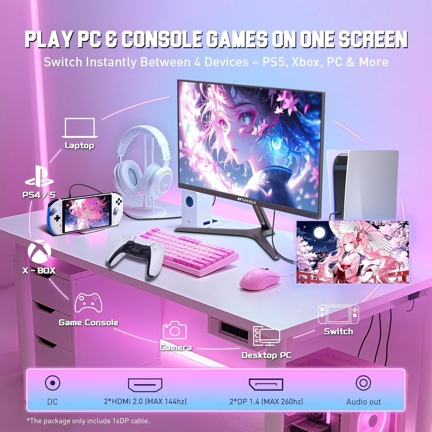 27 Inch WQHD 1440P Gaming Monitor 240Hz up to 260Hz-Fast IPS 1Ms Freesync Premium 丨DCI-P3 98% 丨Srgb130% 丨HDR10 丨2×Displayport 1.4丨2×HDMI2.0 PC Gaming Monitor with Crosshair