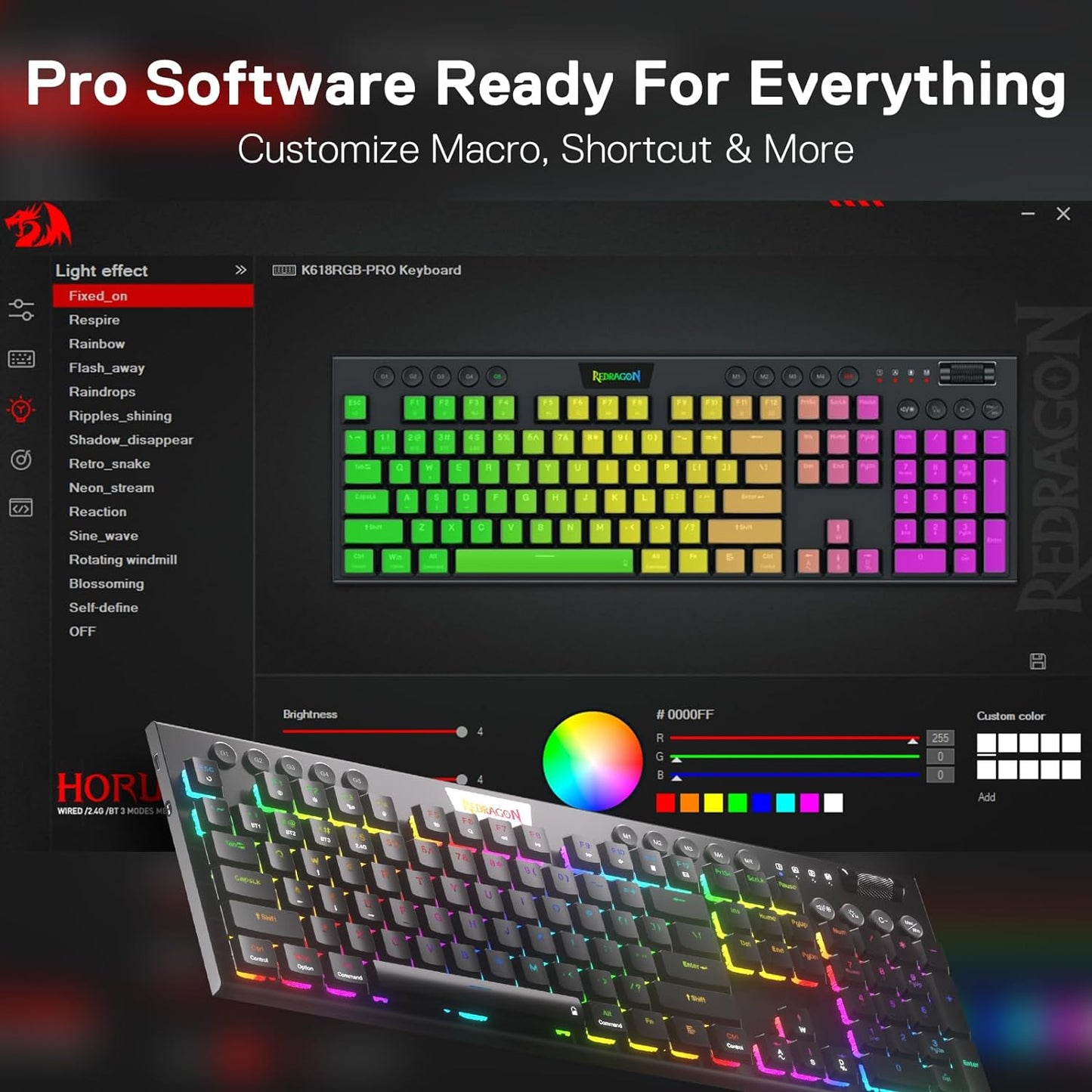 K618 PRO 3-Mode Wireless RGB Mechanical Keyboard, Bt/2.4Ghz/Wired Low Profile Win/Mac Gaming Keyboard W/Ultra-Thin Design, Dedicated Media Control & Linear Red Switch