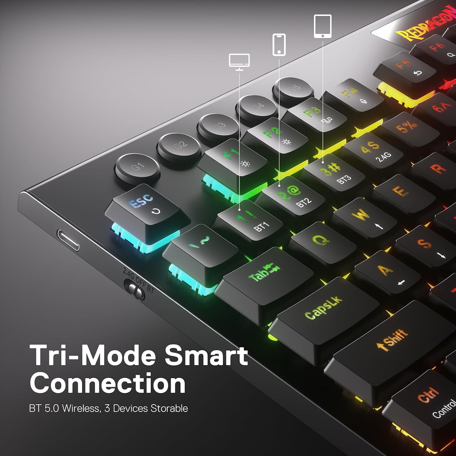 K618 PRO 3-Mode Wireless RGB Mechanical Keyboard, Bt/2.4Ghz/Wired Low Profile Win/Mac Gaming Keyboard W/Ultra-Thin Design, Dedicated Media Control & Linear Red Switch