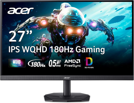 Nitro 27 Inch WQHD 2560 X 1440 IPS Gaming Monitor | AMD Freesync | up to 180Hz Refresh | up to 0.5Ms | DCI-P3 95% | HDR 10 Support | One Display Port 1.2 & Two HDMI 2.0 | KG271U N3Bmiipx