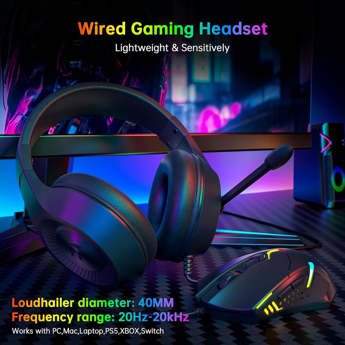 S101-3 Wired RGB Backlit Gaming Keyboard and Mouse Combo, Programmable Keyboard and Mouse (800-7200DPI), Gaming Headset Mouse Pad Combo All in 1 PC Gamer Bundle for Windows PC (Black)