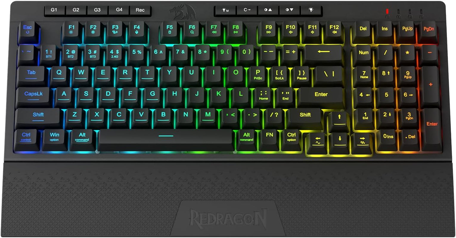 K515 PRO Shiva RGB Wireless Membrane Gaming Keyboard, 98 Keys Mechanical-Feel Keyboard W/Smooth Linear Switch, On-Board Macro & Multimedia Keys, Detachable Wrist Rest, Software Supported