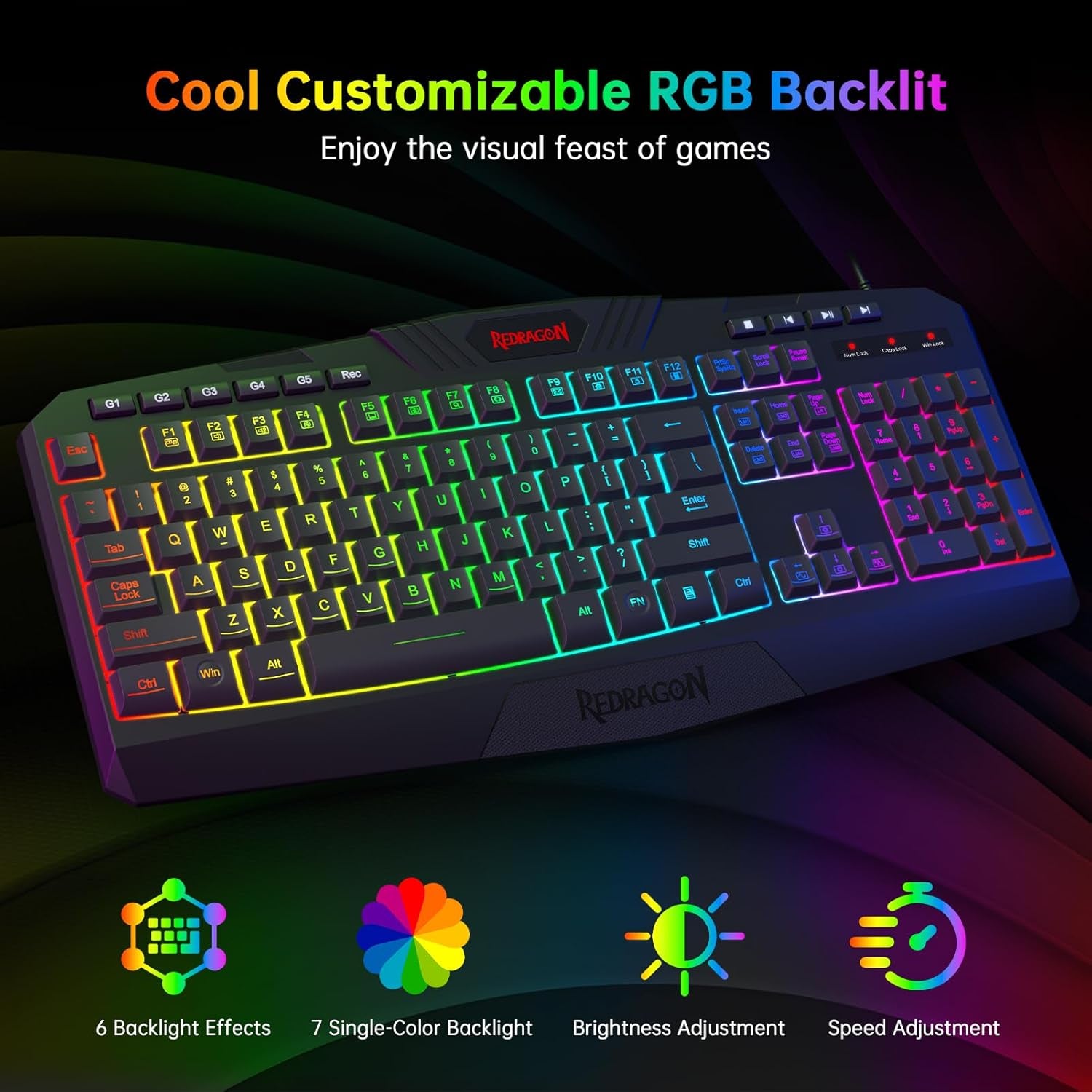 S101-3 Wired RGB Backlit Gaming Keyboard and Mouse Combo, Programmable Keyboard and Mouse (800-7200DPI), Gaming Headset Mouse Pad Combo All in 1 PC Gamer Bundle for Windows PC (Black)