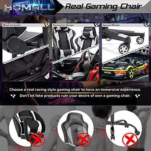 Gaming Chair, Office Chair High Back Computer Chair Leather Desk Chair Racing Executive Ergonomic Adjustable Swivel Task Chair with Headrest and Lumbar Support (White)