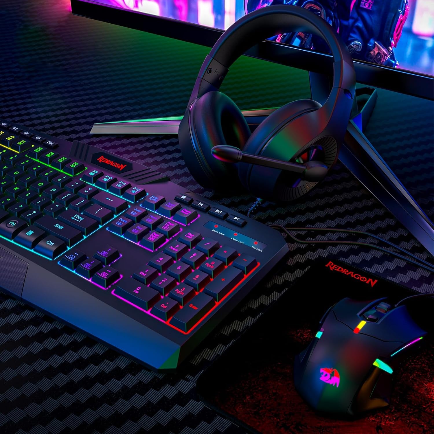 S101-3 Wired RGB Backlit Gaming Keyboard and Mouse Combo, Programmable Keyboard and Mouse (800-7200DPI), Gaming Headset Mouse Pad Combo All in 1 PC Gamer Bundle for Windows PC (Black)