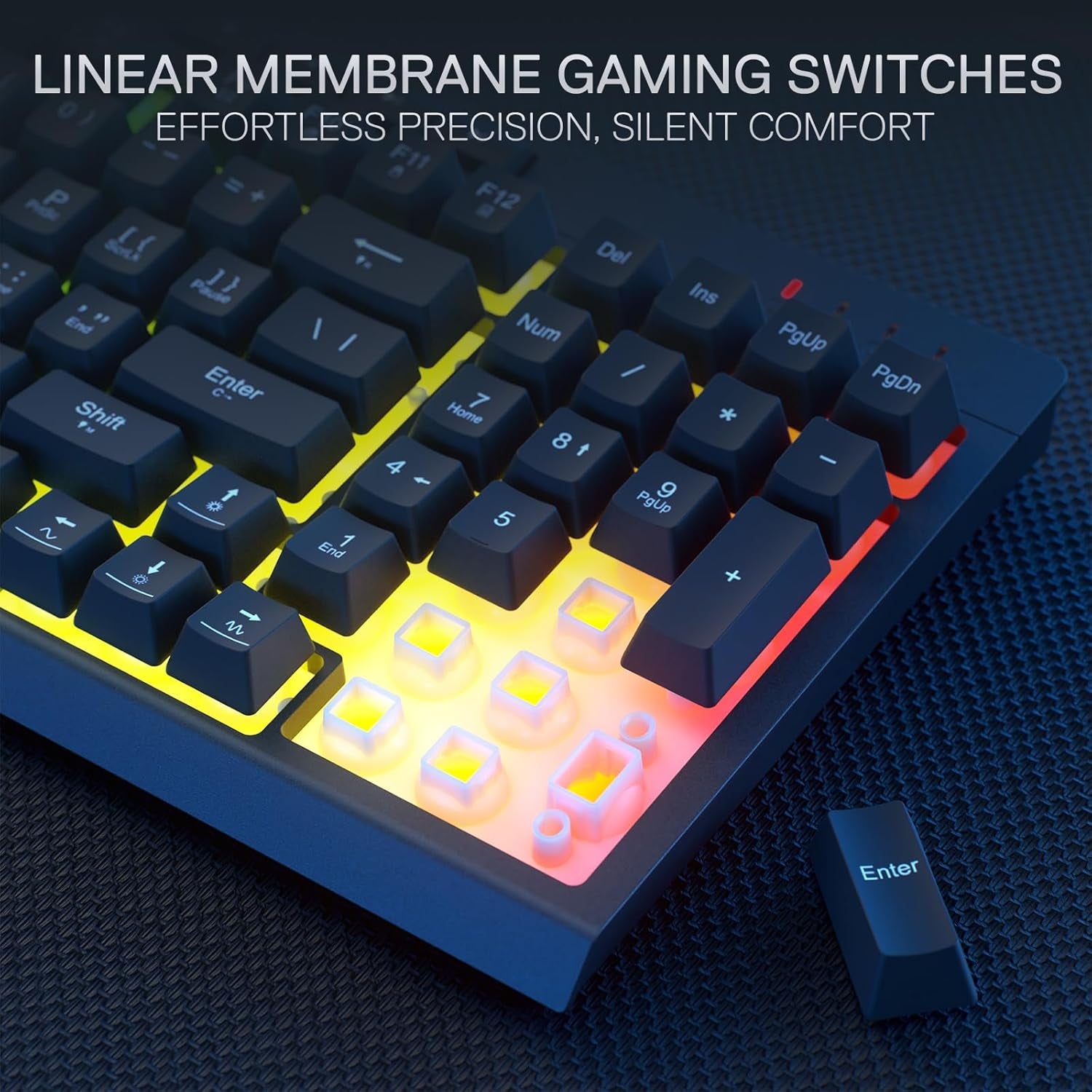 K515 PRO Shiva RGB Wireless Membrane Gaming Keyboard, 98 Keys Mechanical-Feel Keyboard W/Smooth Linear Switch, On-Board Macro & Multimedia Keys, Detachable Wrist Rest, Software Supported