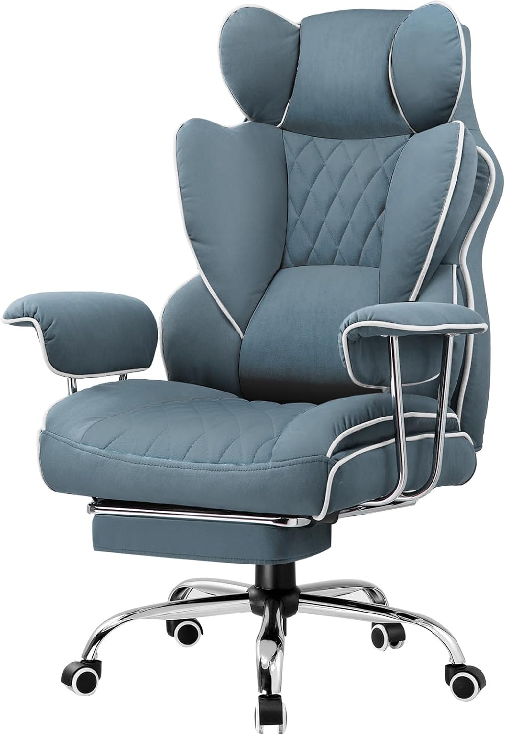Gaming Chair,Office Chair with Pocket Spring Lumbar Support, Ergonomic Comfortable Wide Office Desk Computer Chair with Outward Fixed Soft Armrests and Footrest (Fabric, Black & Gray)