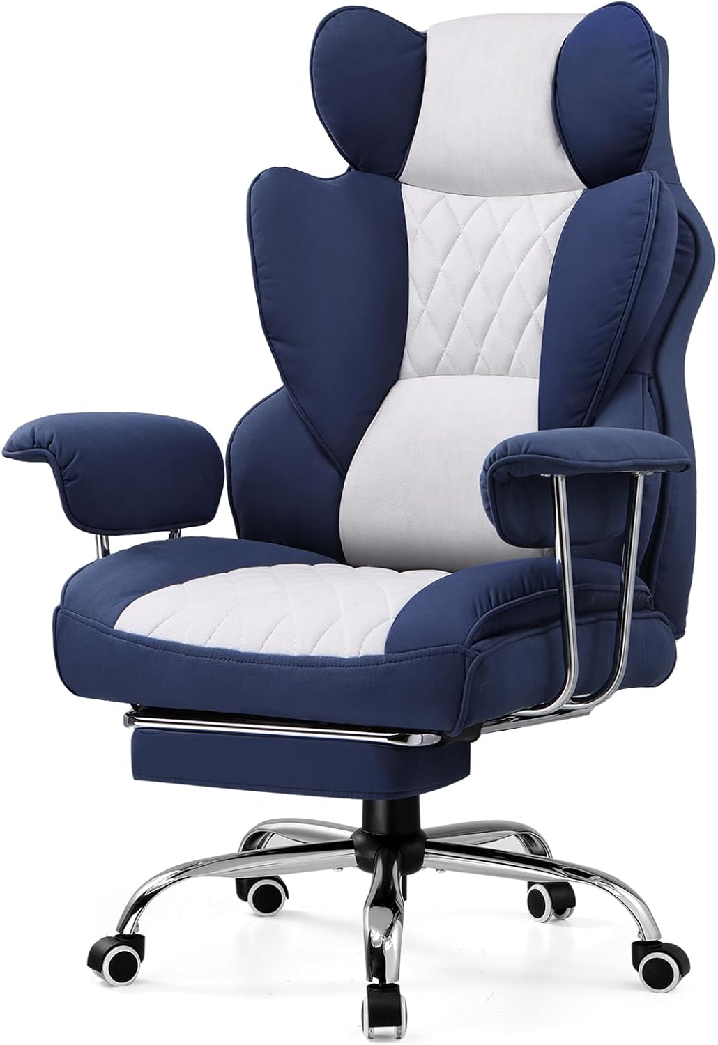 Gaming Chair,Office Chair with Pocket Spring Lumbar Support, Ergonomic Comfortable Wide Office Desk Computer Chair with Outward Fixed Soft Armrests and Footrest (Fabric, Black & Gray)