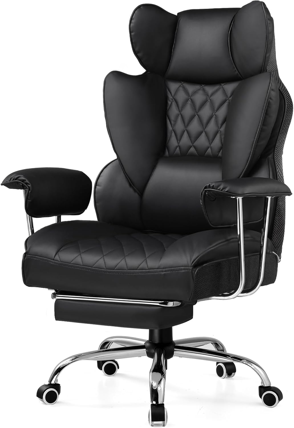 Gaming Chair,Office Chair with Pocket Spring Lumbar Support, Ergonomic Comfortable Wide Office Desk Computer Chair with Outward Fixed Soft Armrests and Footrest (Fabric, Black & Gray)