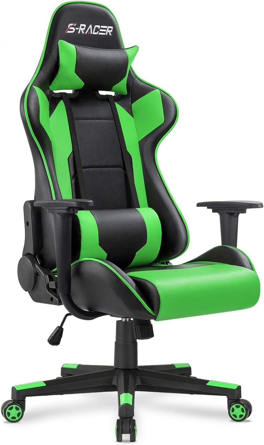 Gaming Chair, Office Chair High Back Computer Chair Leather Desk Chair Racing Executive Ergonomic Adjustable Swivel Task Chair with Headrest and Lumbar Support (White)