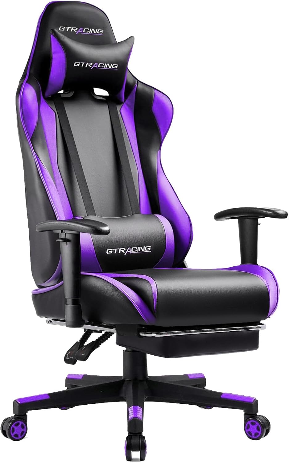 Gaming Chair with Footrest, Ergonomic Computer Game Desk Chair, Reclining Game Chair Seat Height Adjustment, Swivel Rocker with Headrest and Lumbar (Blue)