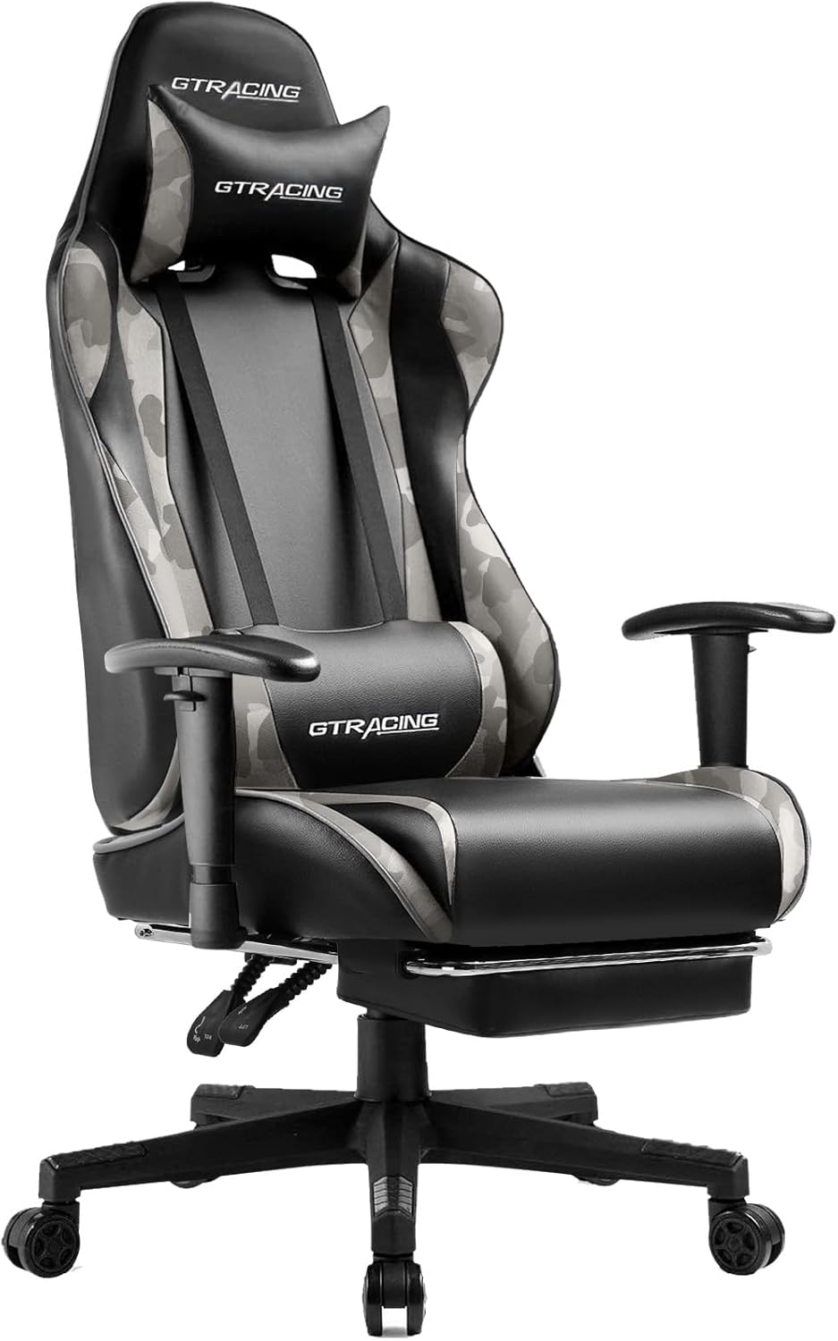 Gaming Chair with Footrest, Ergonomic Computer Game Desk Chair, Reclining Game Chair Seat Height Adjustment, Swivel Rocker with Headrest and Lumbar (Blue)
