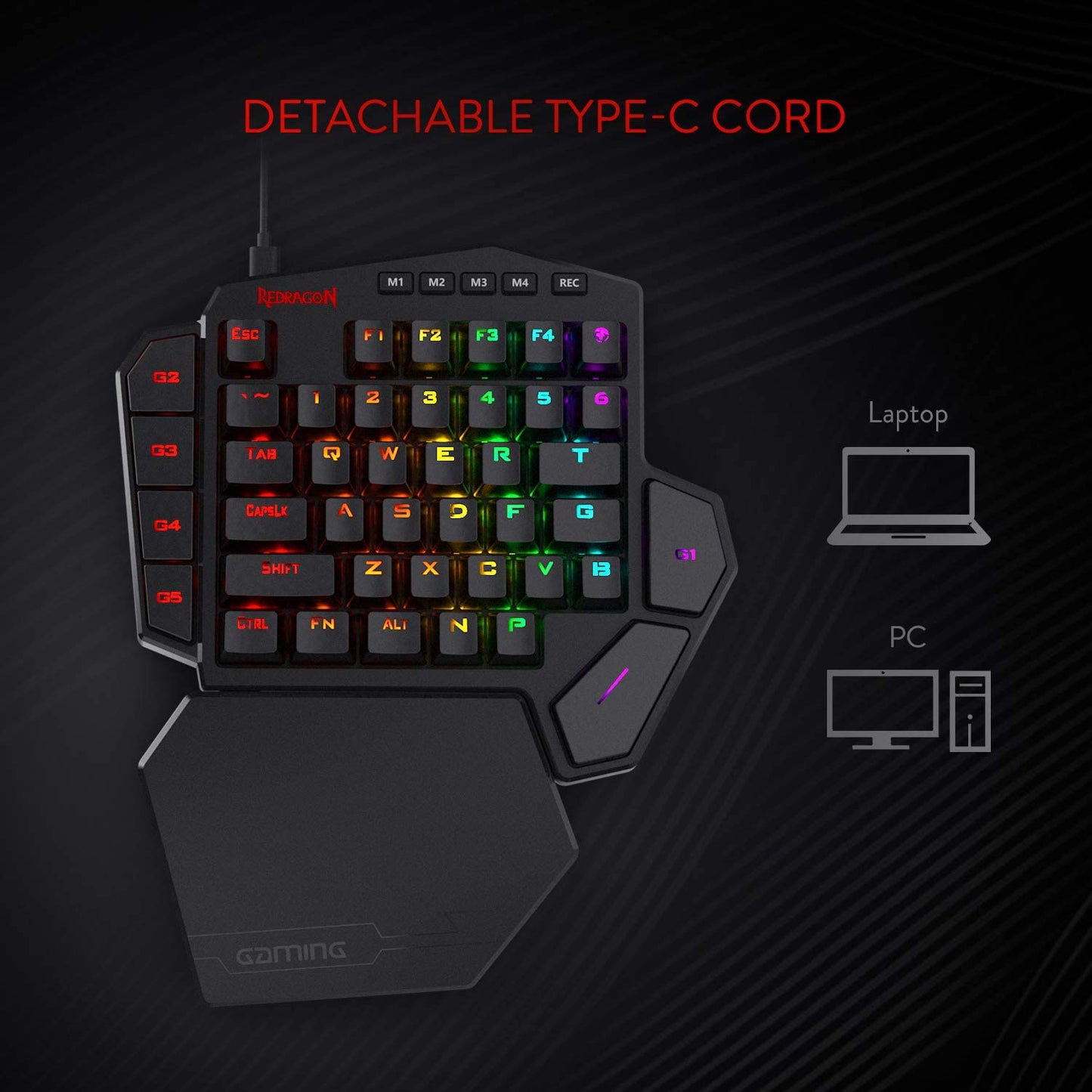 K585 DITI Wired One-Handed RGB Mechanical Gaming Keyboard, 42 Keys Type-C Professional Gaming Keypad W/Upgraded Hot-Swappable Socket, 7 Onboard Macro Keys & Detachable Wrist Rest
