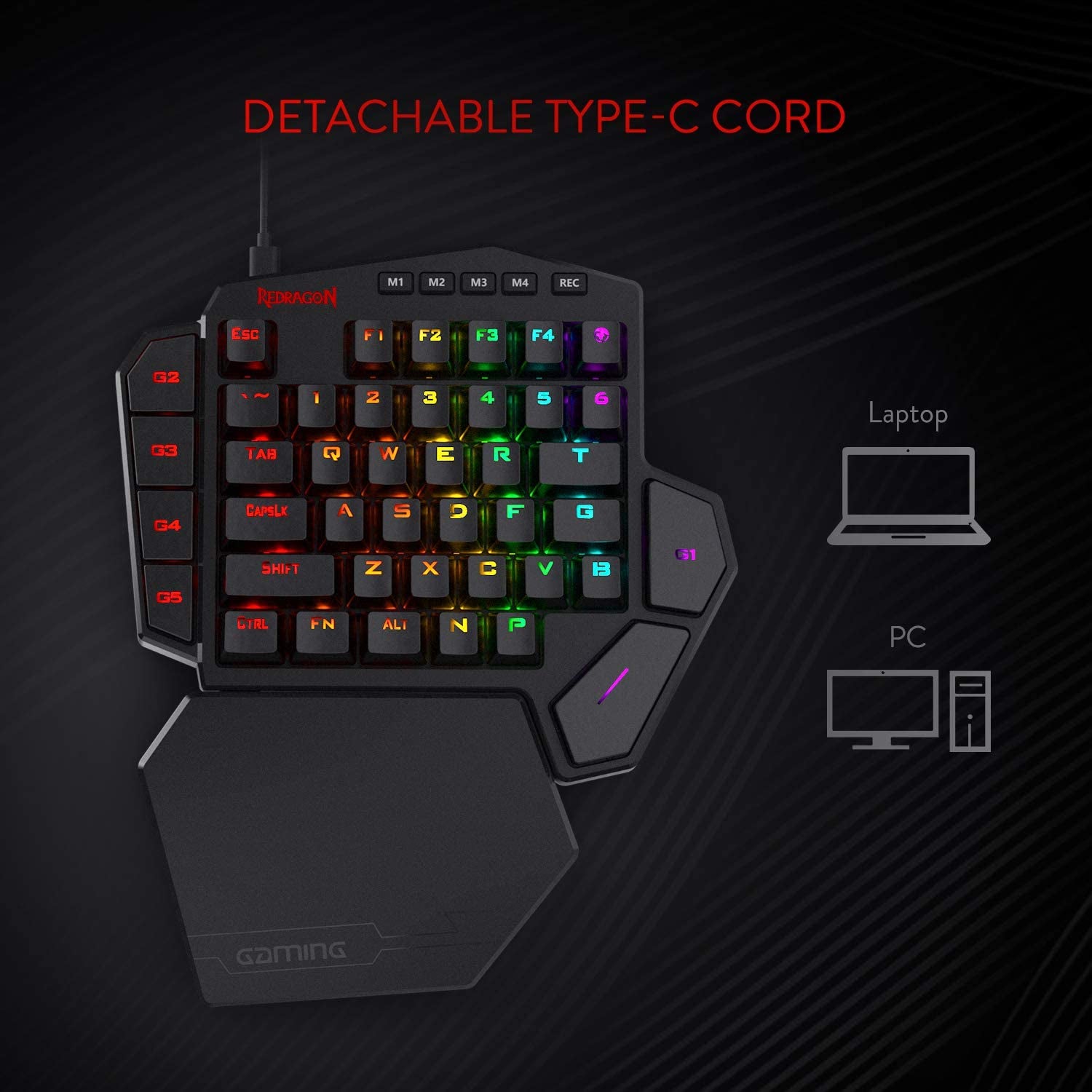K585 DITI Wired One-Handed RGB Mechanical Gaming Keyboard, 42 Keys Type-C Professional Gaming Keypad W/Upgraded Hot-Swappable Socket, 7 Onboard Macro Keys & Detachable Wrist Rest