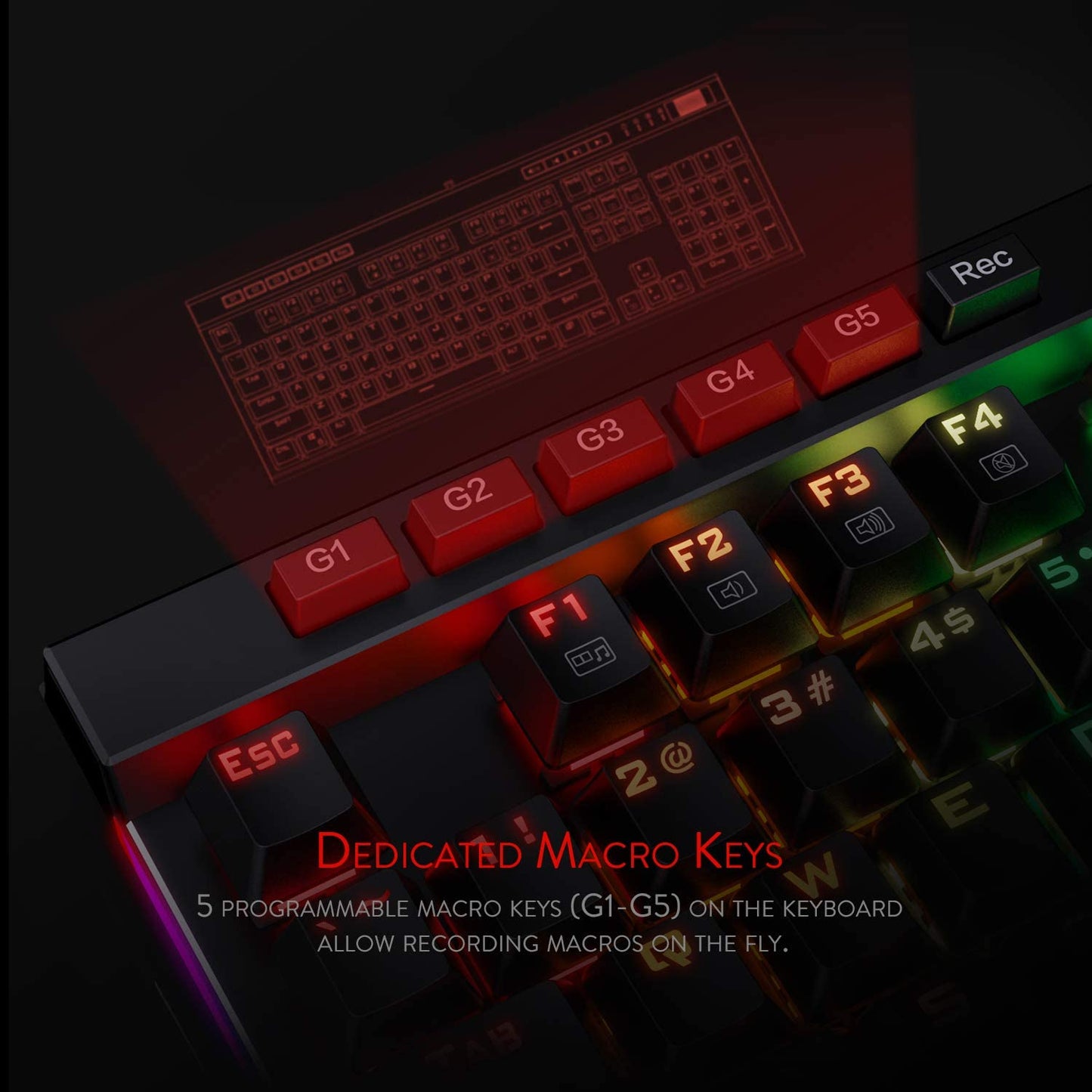 K580 VATA RGB LED Backlit Mechanical Gaming Keyboard with Macro Keys & Dedicated Media Controls, Hot-Swappable Socket, Onboard Macro Recording (Blue Switches)