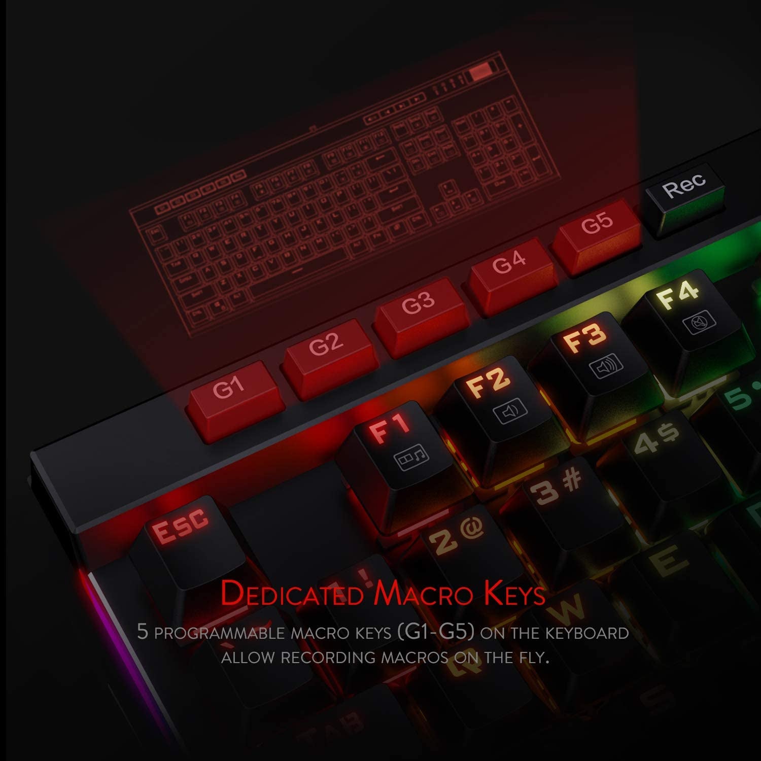 K580 VATA RGB LED Backlit Mechanical Gaming Keyboard with Macro Keys & Dedicated Media Controls, Hot-Swappable Socket, Onboard Macro Recording (Blue Switches)