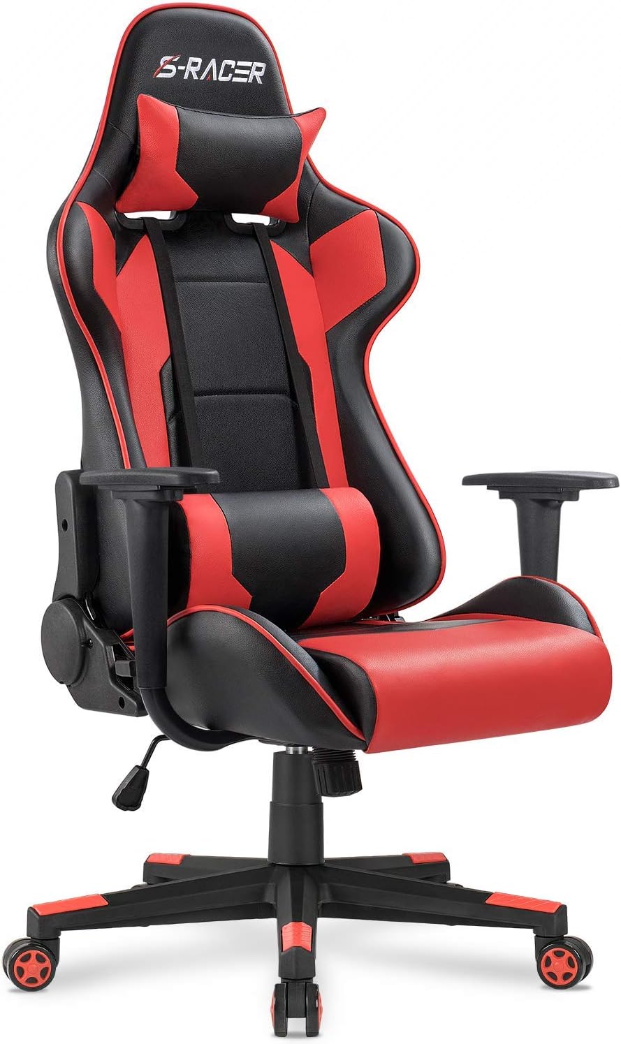 Gaming Chair, Office Chair High Back Computer Chair Leather Desk Chair Racing Executive Ergonomic Adjustable Swivel Task Chair with Headrest and Lumbar Support (White)