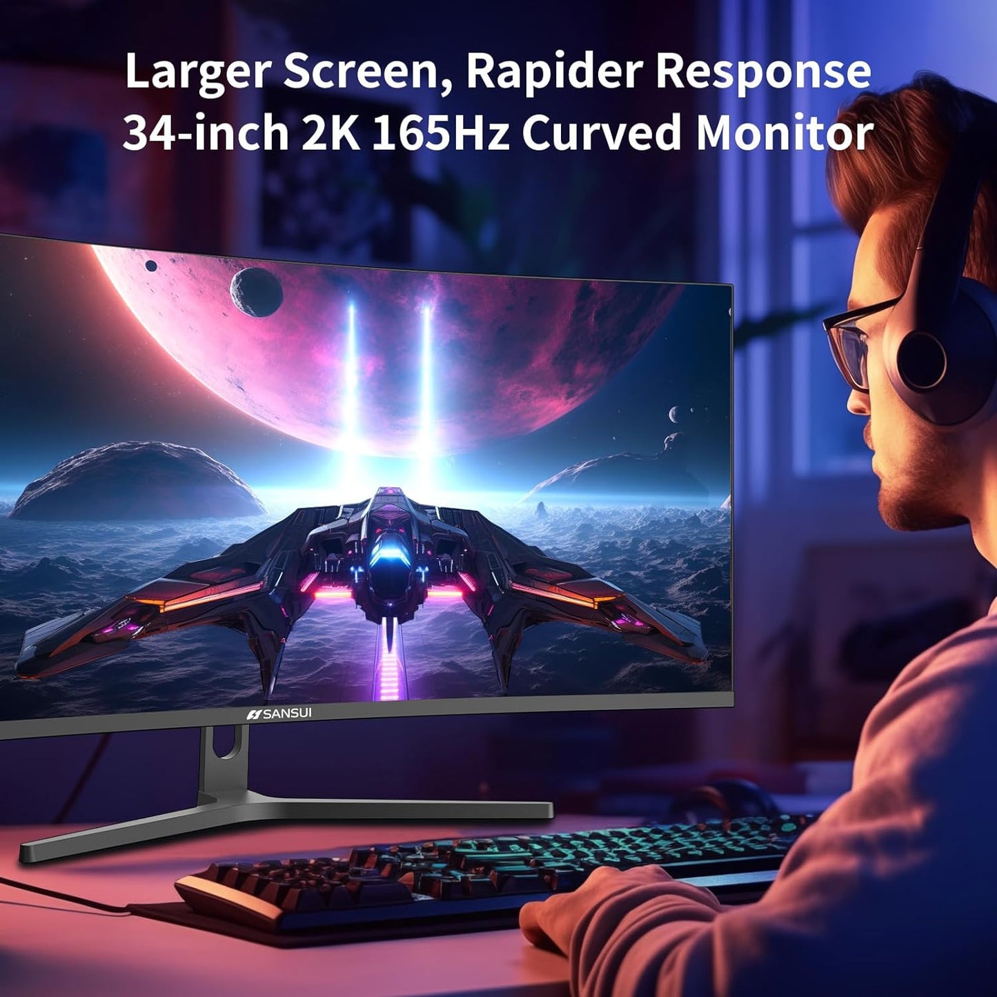 34-Inch Curved Gaming Monitor UWQHD 3440 X 1440 165Hz Curved 1500R - PIP/PBP, 1Ms(Mprt), HDR, 300Nits, Srgb 125%, DCI-P3 95%,Freesync,Hdmi X2,Dp1.4 X2 (ES-G34C5 DP Cable Included)