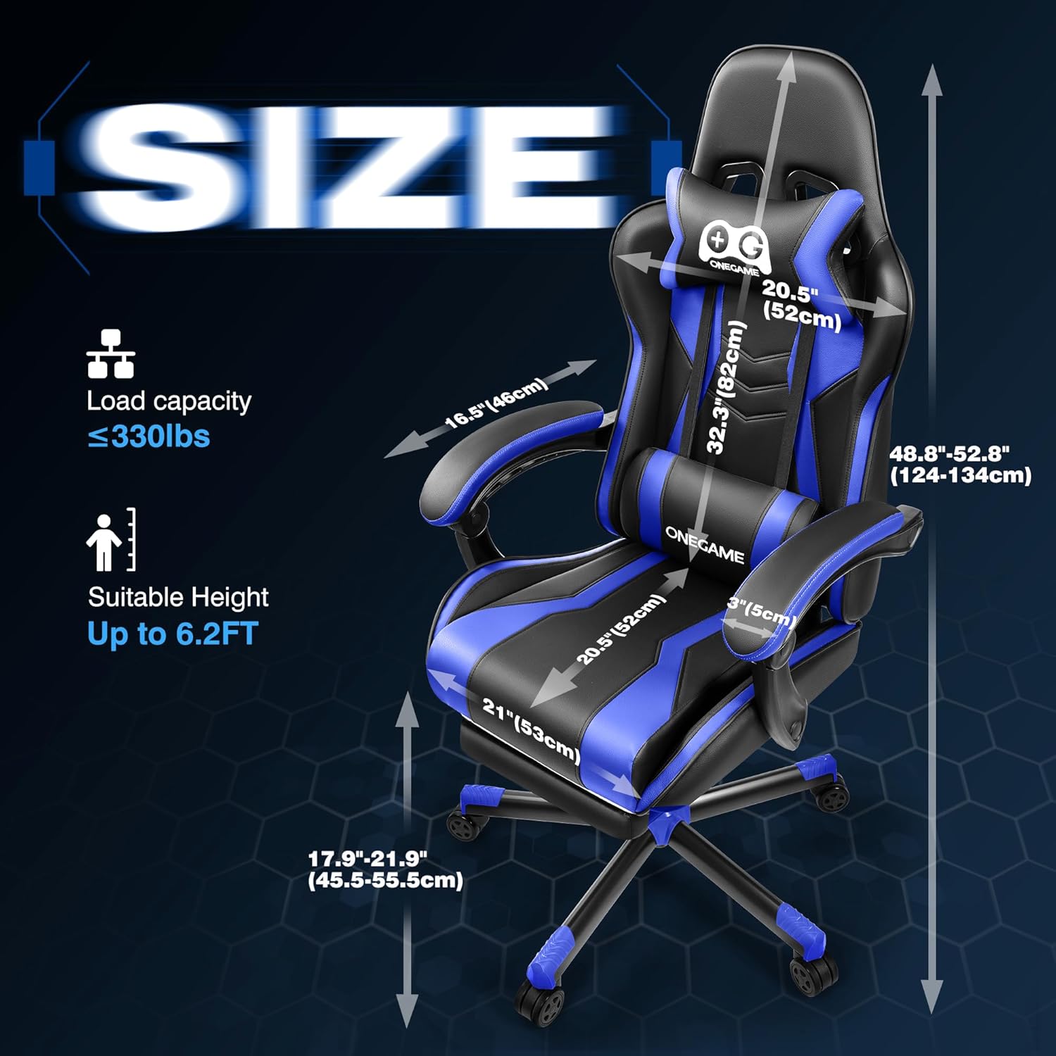 Gaming Chair with Footrest, High Back Computer Chair, PU Leather Comfortable Racing Chair, Ergonomic Home Office Chair, Height Adjustable Video Game Chair(Blackblue)