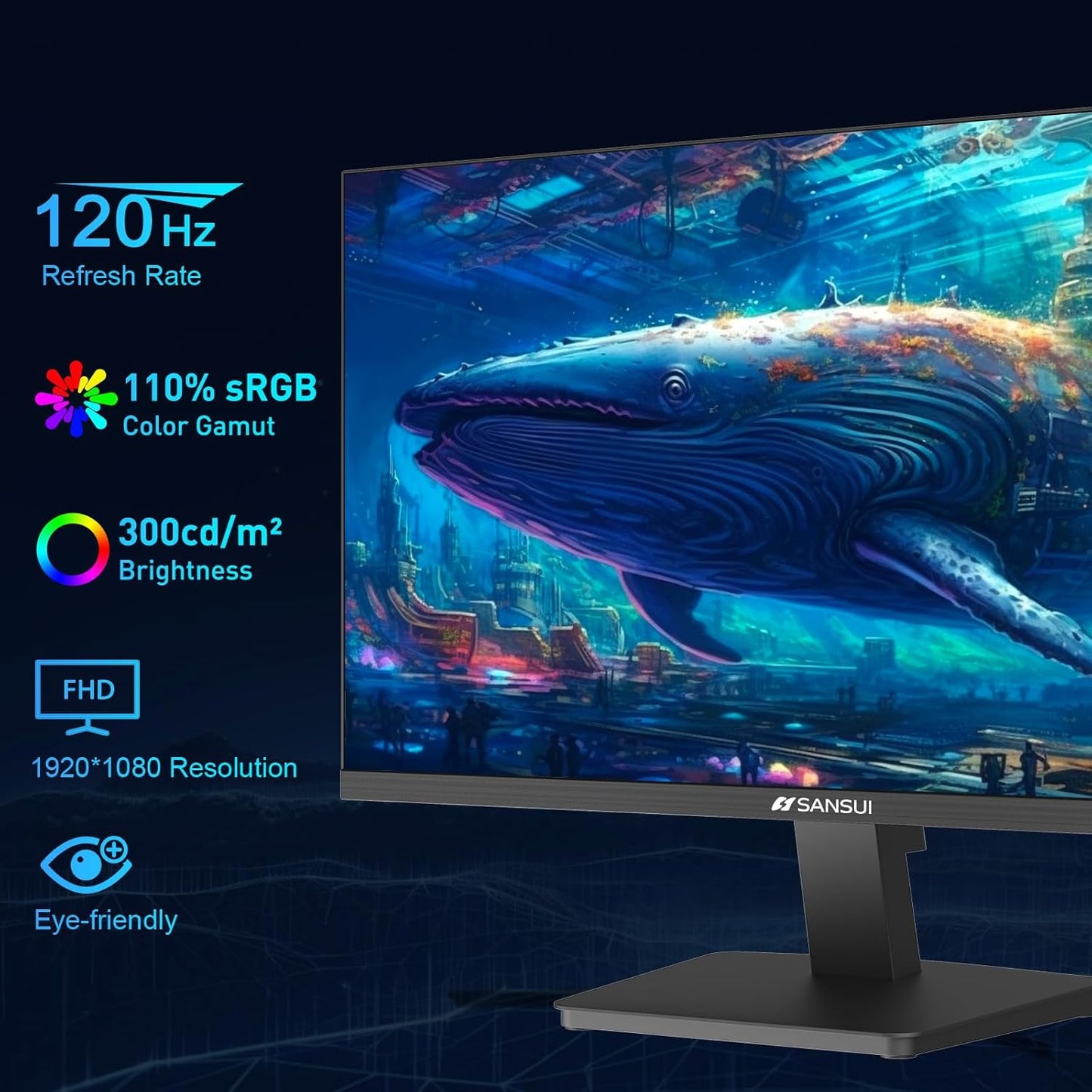 27 Inch Computer Monitor 120Hz, FHD 1080P IPS Monitor, HDMI DP Ports Freesync, HDR 110% Srgb, Tilt Adjustable Frameless VESA Compatible for Office and Home (HDMI Cable Included)