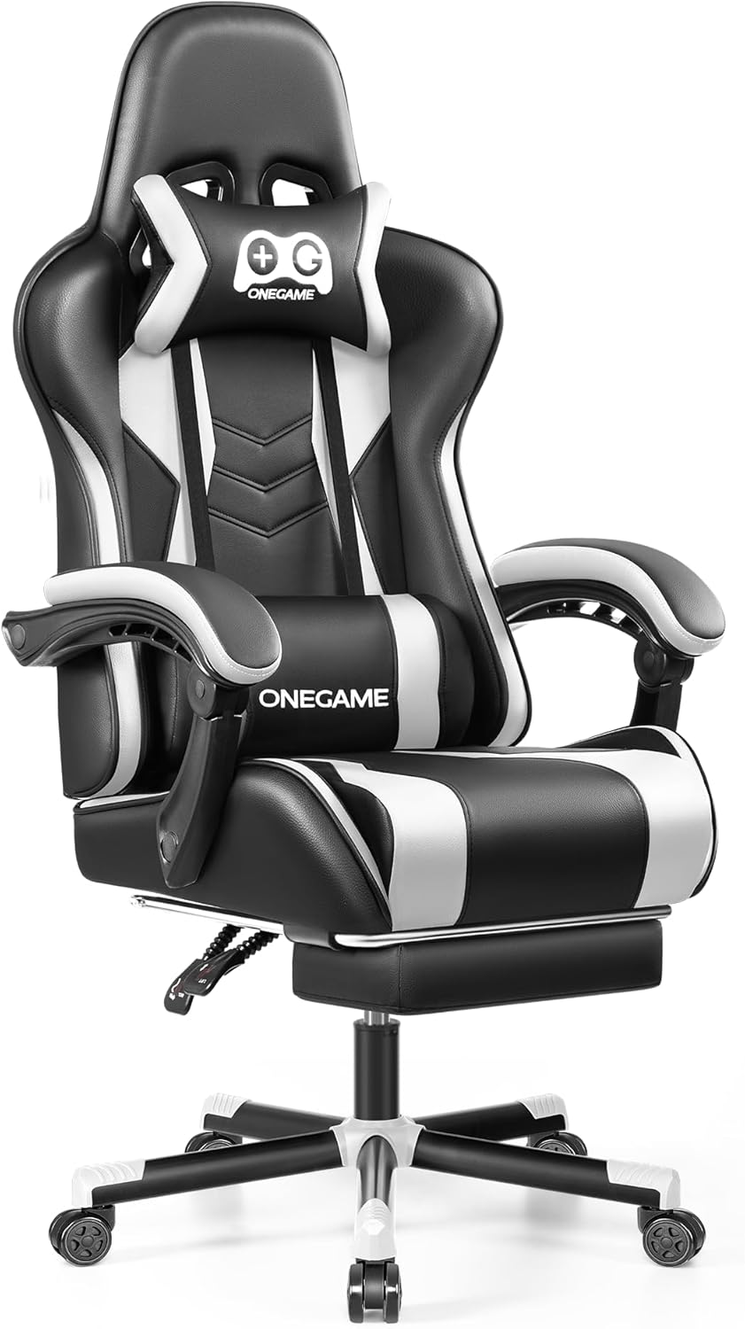 Gaming Chair with Footrest, High Back Computer Chair, PU Leather Comfortable Racing Chair, Ergonomic Home Office Chair, Height Adjustable Video Game Chair(Blackblue)