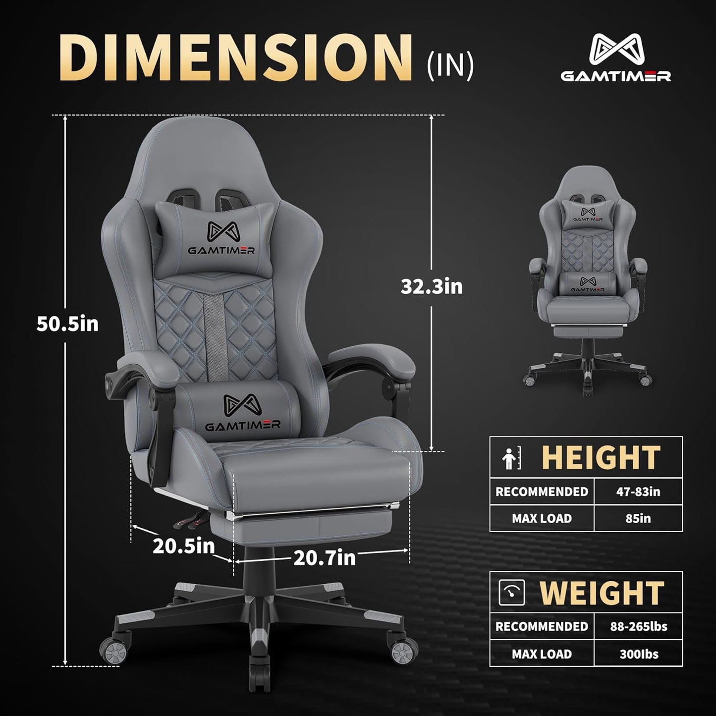Gaming Chair,Computer Chair with Footrest and Lumbar Support,Breathable PU Leather,4D Lumbar Support and Headrest,360 Degree Swivel Chair with Adjustable Ergonomic Backrest for Adults(Grey)