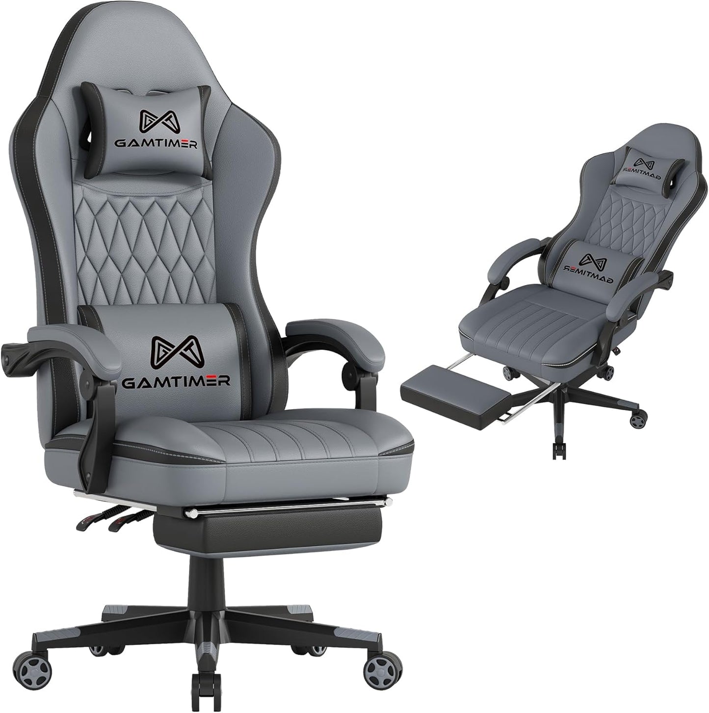 Gaming Chair,Computer Chair with Footrest and Lumbar Support,Breathable PU Leather,4D Lumbar Support and Headrest,360 Degree Swivel Chair with Adjustable Ergonomic Backrest for Adults(Grey)