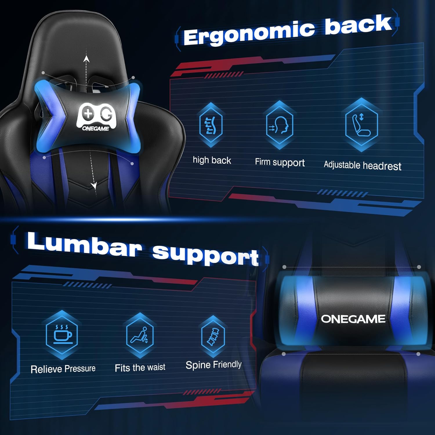 Gaming Chair with Footrest, High Back Computer Chair, PU Leather Comfortable Racing Chair, Ergonomic Home Office Chair, Height Adjustable Video Game Chair(Blackblue)