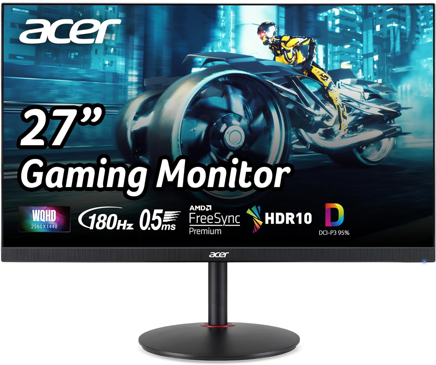 Nitro 27" WQHD 2560 X 1440 PC Gaming IPS Monitor | AMD Freesync Premium up to 180Hz Refresh 0.5Ms DCI-P3 95% 1 Display Port 1.2 & 2 HDMI 2.0 XV271U M3Bmiiprx,Black