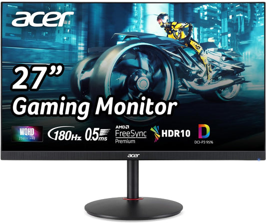 Nitro 27" WQHD 2560 X 1440 PC Gaming IPS Monitor | AMD Freesync Premium up to 180Hz Refresh 0.5Ms DCI-P3 95% 1 Display Port 1.2 & 2 HDMI 2.0 XV271U M3Bmiiprx,Black