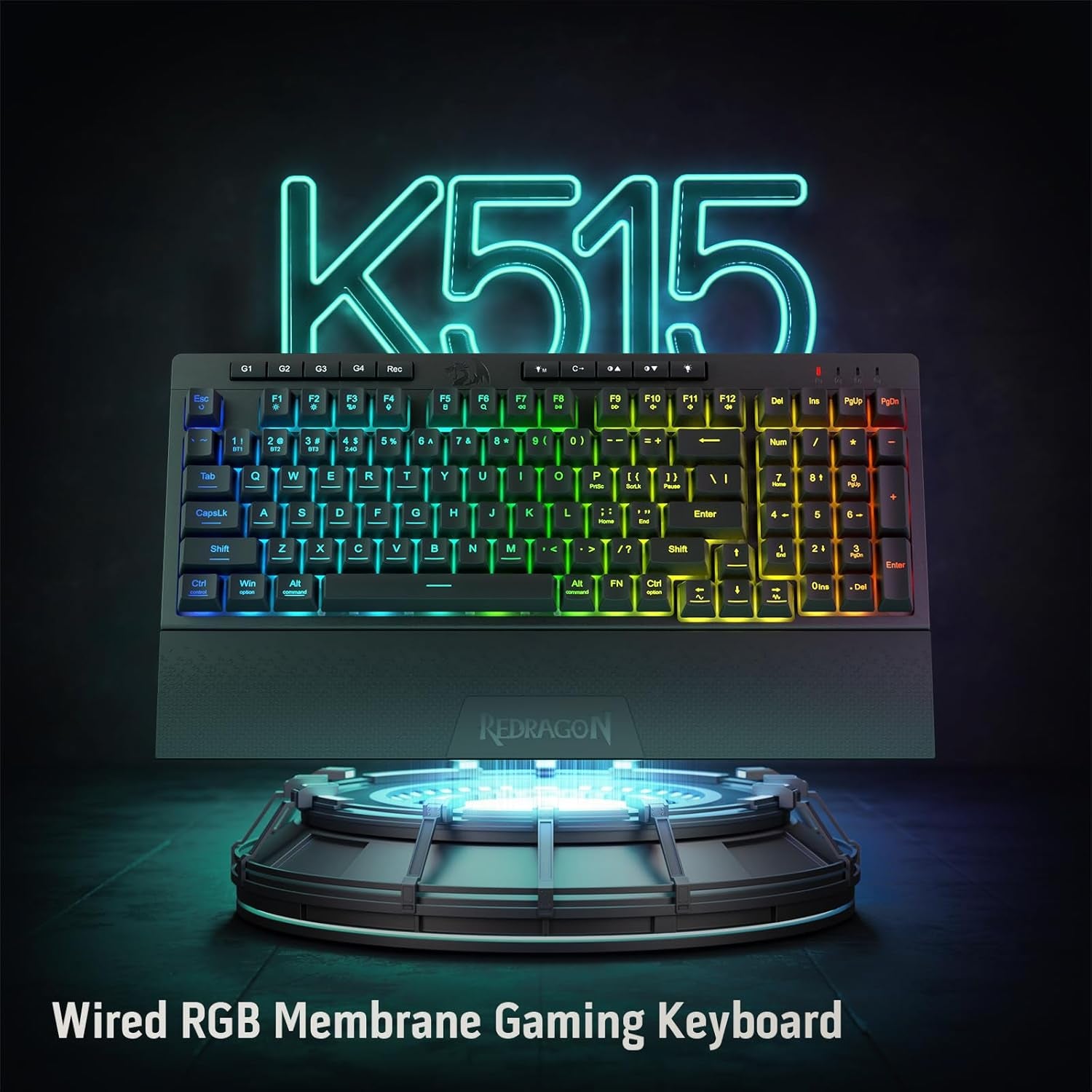 K515 PRO Shiva RGB Wireless Membrane Gaming Keyboard, 98 Keys Mechanical-Feel Keyboard W/Smooth Linear Switch, On-Board Macro & Multimedia Keys, Detachable Wrist Rest, Software Supported