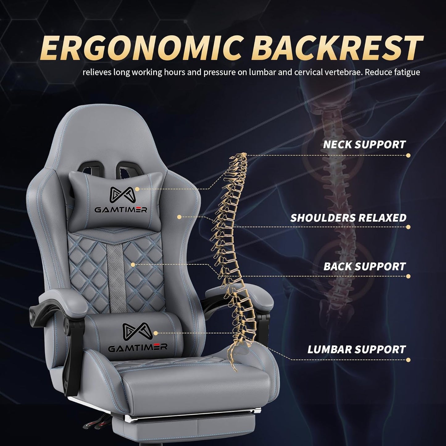 Gaming Chair,Computer Chair with Footrest and Lumbar Support,Breathable PU Leather,4D Lumbar Support and Headrest,360 Degree Swivel Chair with Adjustable Ergonomic Backrest for Adults(Grey)