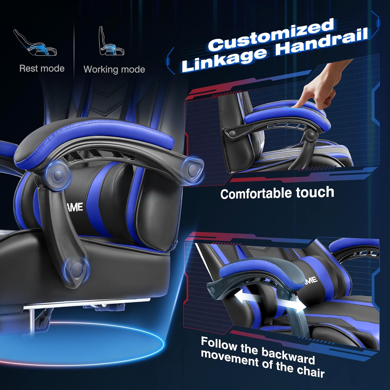 Gaming Chair with Footrest, High Back Computer Chair, PU Leather Comfortable Racing Chair, Ergonomic Home Office Chair, Height Adjustable Video Game Chair(Blackblue)