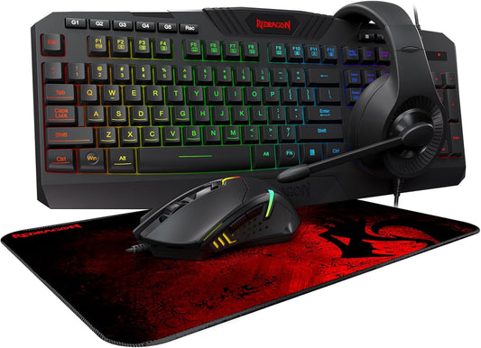 S101-3 Wired RGB Backlit Gaming Keyboard and Mouse Combo, Programmable Keyboard and Mouse (800-7200DPI), Gaming Headset Mouse Pad Combo All in 1 PC Gamer Bundle for Windows PC (Black)