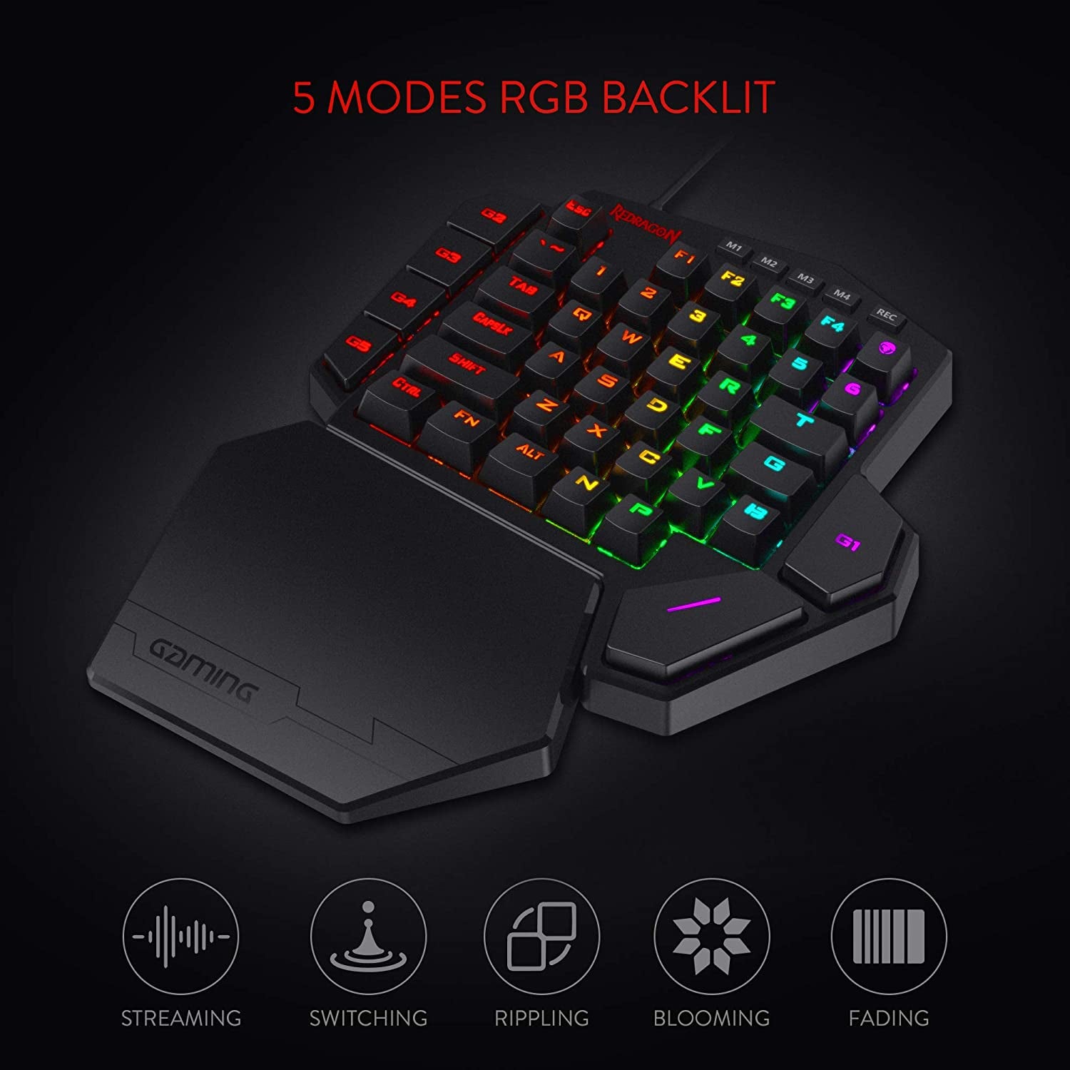 K585 DITI Wired One-Handed RGB Mechanical Gaming Keyboard, 42 Keys Type-C Professional Gaming Keypad W/Upgraded Hot-Swappable Socket, 7 Onboard Macro Keys & Detachable Wrist Rest